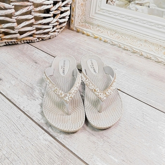 CHARLES ALBERT GRAY TAUPE BEADED & JEWELED SLIDES - Picture 3 of 5